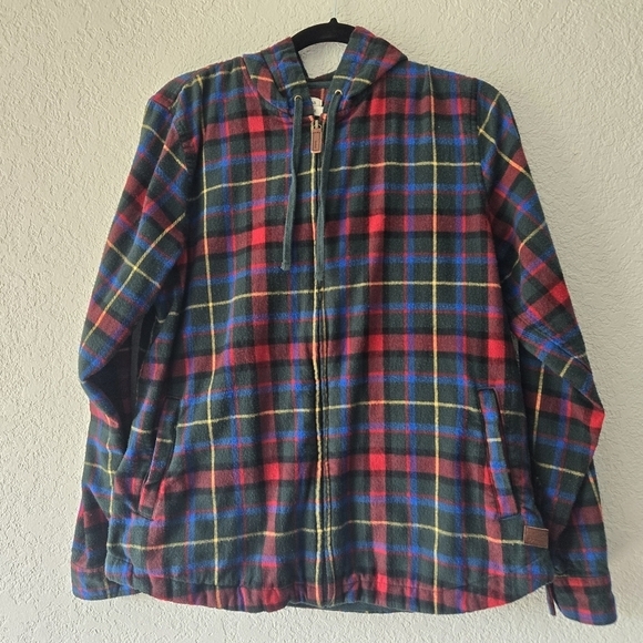 L.L. Bean M Full Zip Plaid Hooded Sweatshirt Flannel Cotton‎ - Picture 1 of 7